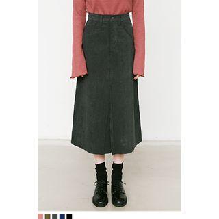 Zip-front Corduroy Long Skirt
