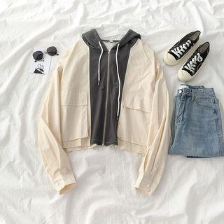 Color Block Hooded Zip Jacket Almond - One Size