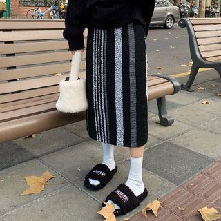 High-waist Two Tone Striped Skirt Black - One Size