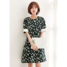 Contrast-trim Floral A-line Cotton Dress