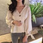 Tie-cuff V-neck Puff Sleeve Blouse