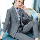 Set: Single-buttoned Blazer + Slim-fit Dress Pants + Striped Shirt