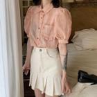 Short-sleeve Striped Frill Trim Shirt / Pleated Mini A-line Skirt