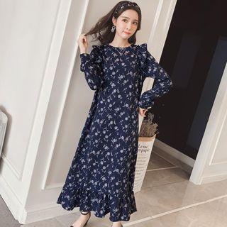 Ruffle Hem Floral Chiffon Maxi Dress