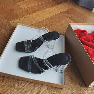 Clear-strap Square-heel Sandals