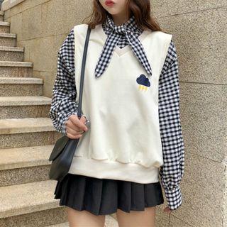 Plaid Blouse / Printed Vest