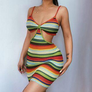 Strappy Striped Cut Out Sheath Dress