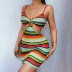 Strappy Striped Cut Out Sheath Dress