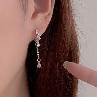 Rhinestone 925 Sterling Silver Drop Earring 1 Pair - Silver - One Size
