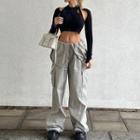Low Rise Plain Cargo Wide Leg Pants