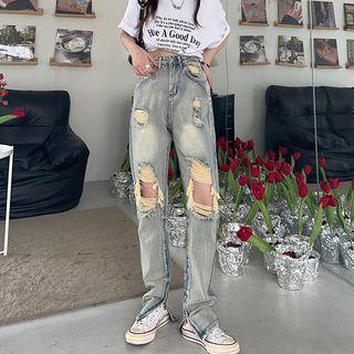High Waist Distressed Jeans (various Designs)