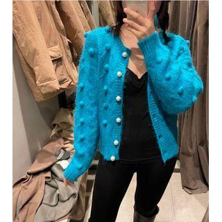 Faux Pearl Buttoned Knit Cardigan