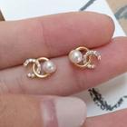 Faux Pearl Rhinestone Earring 1 Pair - S925 Silver - One Size