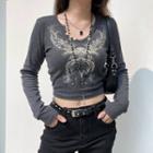 Long Sleeve Graphic V-neck T-shirt