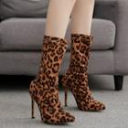 Leopard Print Stiletto Heel Mid-calf Boots
