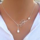Faux Pearl & Leaf Pendant Necklace Silver - One Size