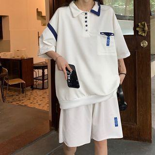 Elbow-sleeve Pocketed Polo Shirt / Sweatshorts