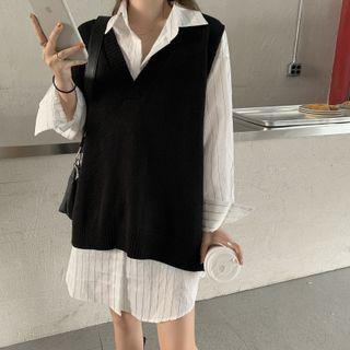 Long-sleeve Shirt / Plain Sweater Vest