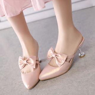 Ribbon Accent Pointed Toe High Heel Mules