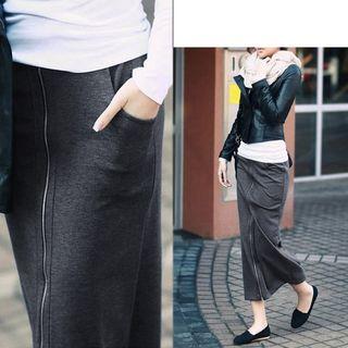 Zip Front Maxi Skirt