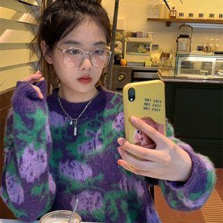 Crew-neck Tie-dye Oversized Sweater Purple - One Size