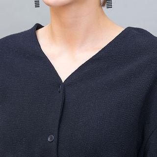 V-neck Wide-cuff Linen Blend Blouse