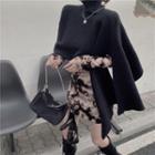 Turtleneck Cape / Long-sleeve Tie Dye Mini Dress