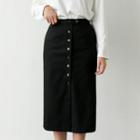 Band-waist Button-detail Long Skirt