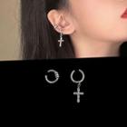Cross Asymmetrical Alloy Dangle Earring 1 Pair - Silver - One Size