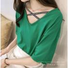Elbow-sleeve Cross Strap T-shirt