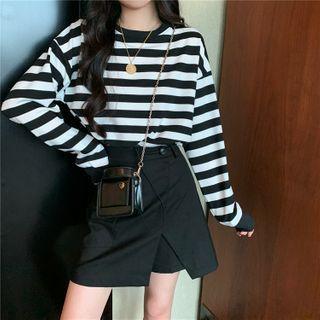 Striped Drawstring-hem Cropped T-shirt