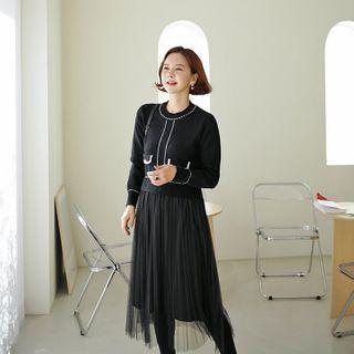 Knit Tulle Mock Two-piece Dress