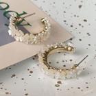 Faux Crystal Hoop Earring 1 Pair - White & Gold - One Size