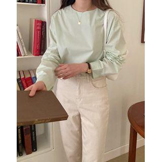 Button-cuff Boxy Blouse