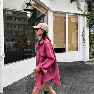 Dual-pocket Buttoned Jacket Rose Pink - One Size