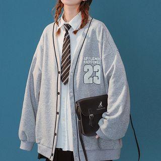 Contrast-trim Embroidered Baseball Cardigan