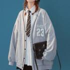 Contrast-trim Embroidered Baseball Cardigan