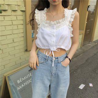 Ruffle Trim Sleeveless Top White - One Size