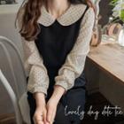 Rib-knit Panel Dotted Blouse