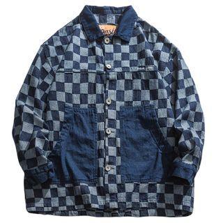 Checkered Denim Shirt Jacket