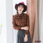 Grid Drop Arm Shirt With Bow-tie Neck