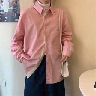 Plain Shirt Jacket Pink - One Size