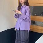 Pocket Detail Oversize Shirt / Flower Print Midi Straight-fit Skirt