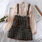 Set: Ruffled Chiffon Shirt + Fringed Mini Dress With Suspender