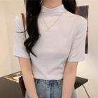 Short-sleeve Semi High-neck Plain T-shirt