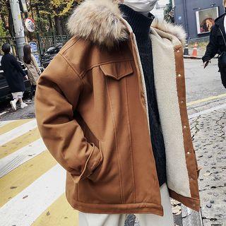 Faux Shearling Furry Hood Jacket