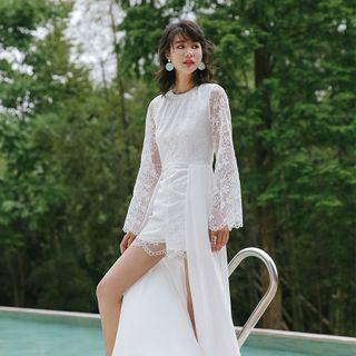 Long-sleeve Dip-back Lace Jumpsuit