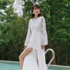Long-sleeve Dip-back Lace Jumpsuit