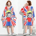 3/4-sleeve Cat Print Midi T-shirt Dress