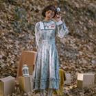 Deer Print Long-sleeve Midi A-line Dress